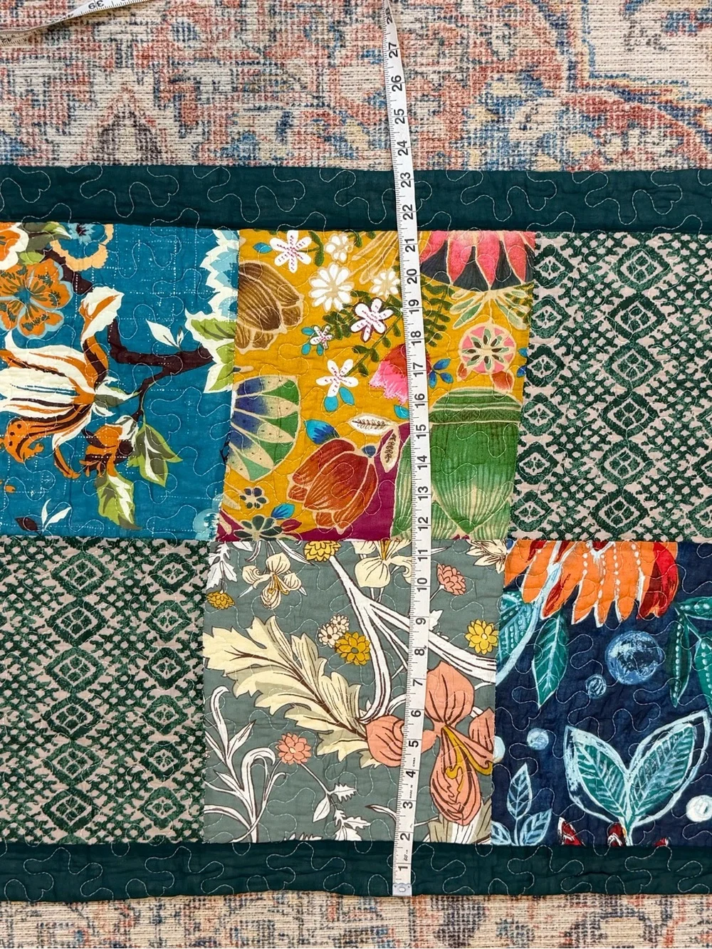 Boho Kantha Style Patchwork Pillow Cover 42x23 Quilted Floral Lumbar Hippie